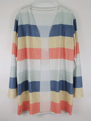 Colorblock Open Front Cardigan With Pockets