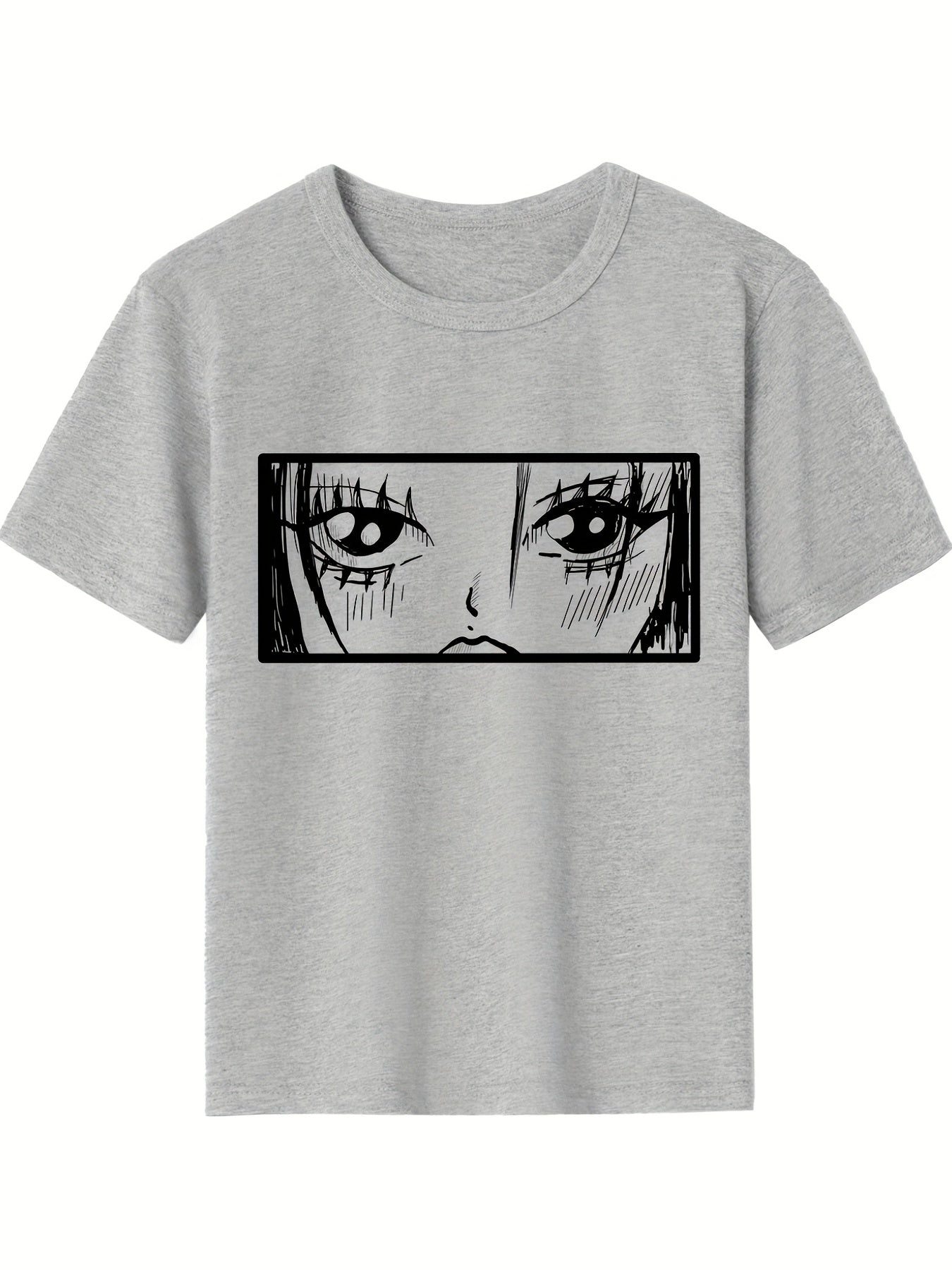 Girls Cartoon Portrait T-shirt Soft Cotton Crew Neck Short Sleeve