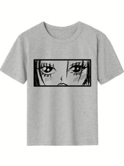 Girls Cartoon Portrait T-shirt Soft Cotton Crew Neck Short Sleeve