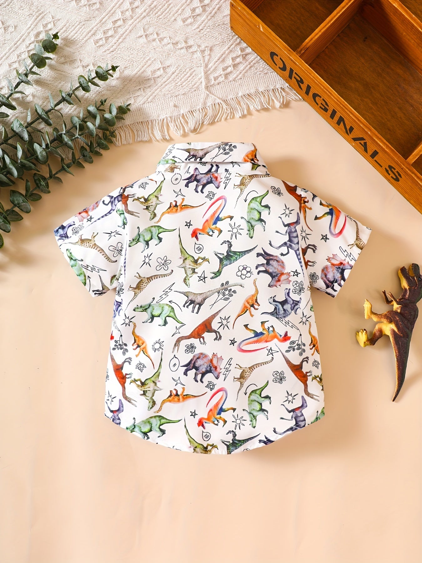 Kids Dinosaur Print Button Down Shirt Boys Casual Tee