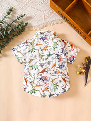 Kids Dinosaur Print Button Down Shirt Boys Casual Tee