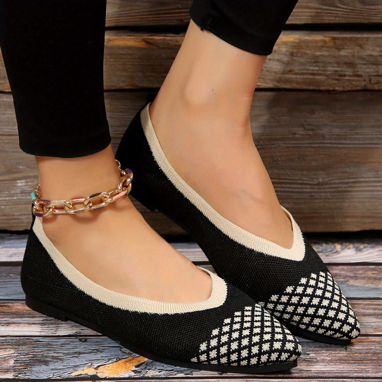 Women's Breathable Knit Flat Shoes Casual Pointed Toe Shoes
