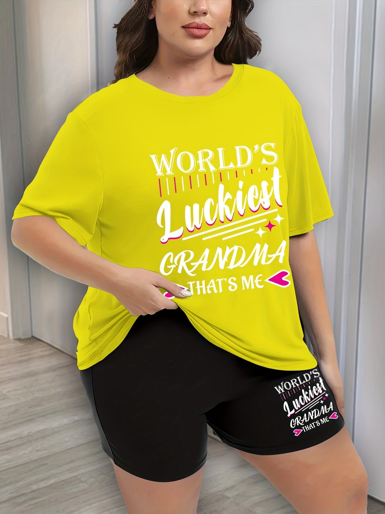 Women's Plus Size Heart & Letter Print Pajama Set