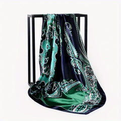 Paisley Print Hijab Boho Square Scarf Satin Bandana Vintage Turban