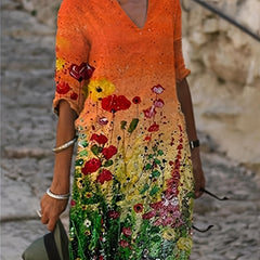 Floral Print Dress Casual Half Sleeve Spring Summer Women's Clothing