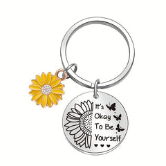 Sunflower Butterfly Keychain Stainless Steel Key Chain Pendant
