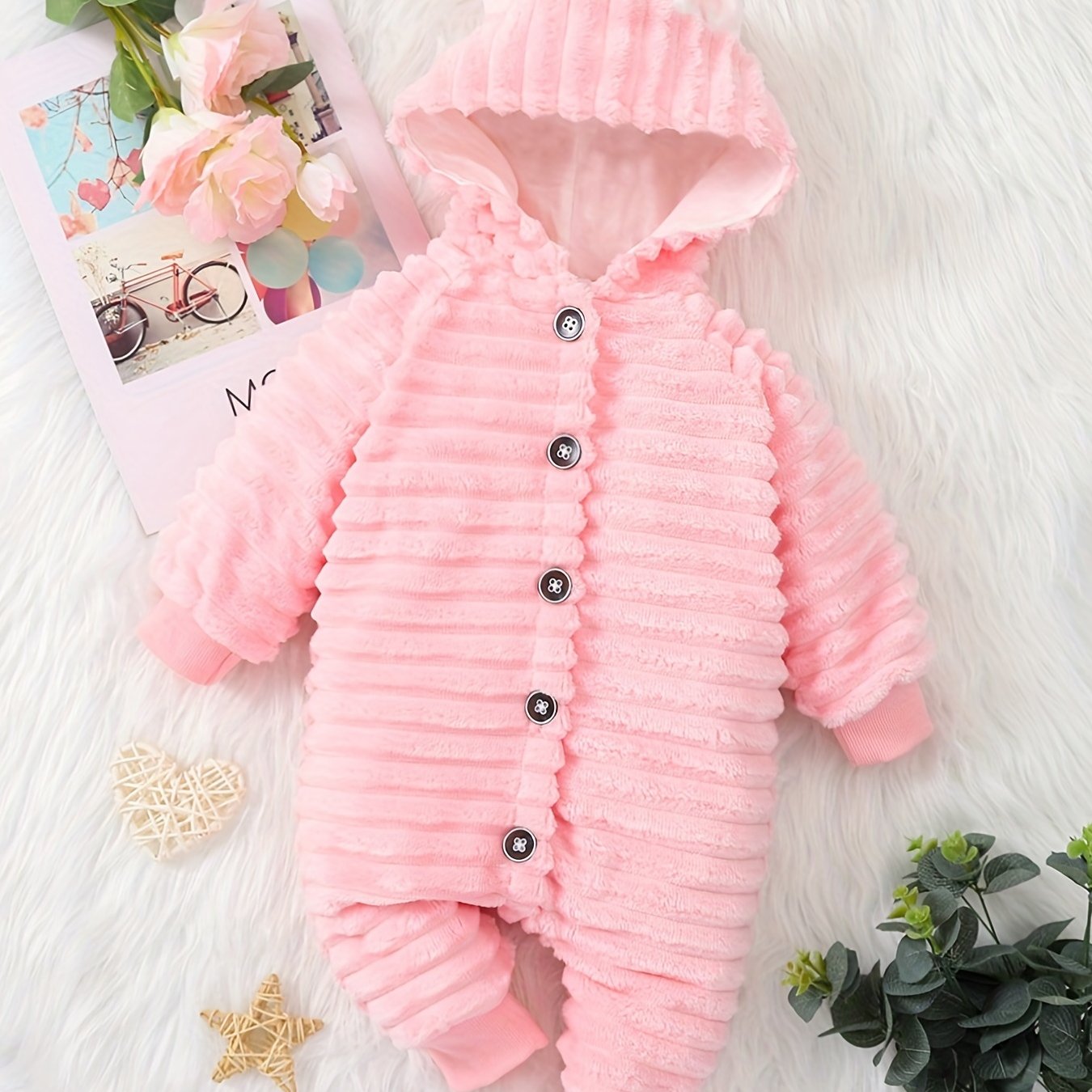 Baby Girl Hooded Warm Jumpsuit with Ears