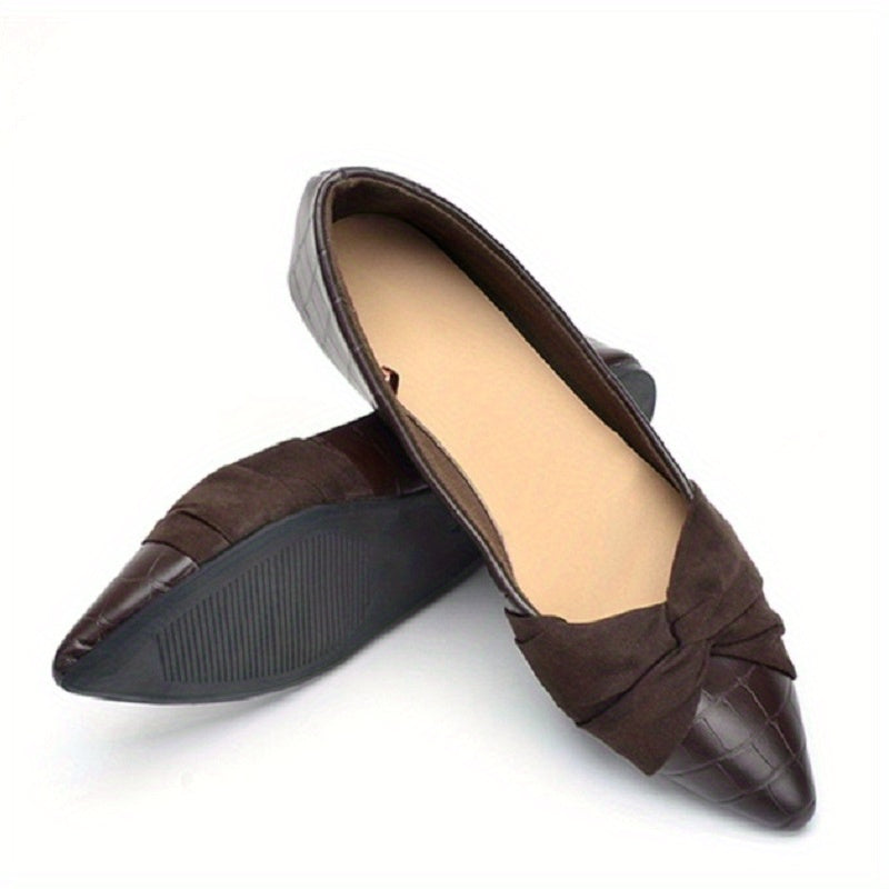 Women's Pointed Toe Bow Ballet Flats Slip On Shoes