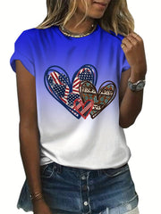 Summer Hearts Shape American Flag Tie Dye T-shirt Short Sleeves
