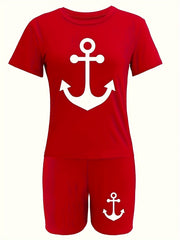 Anchor Print Short Sleeve Lounge Set