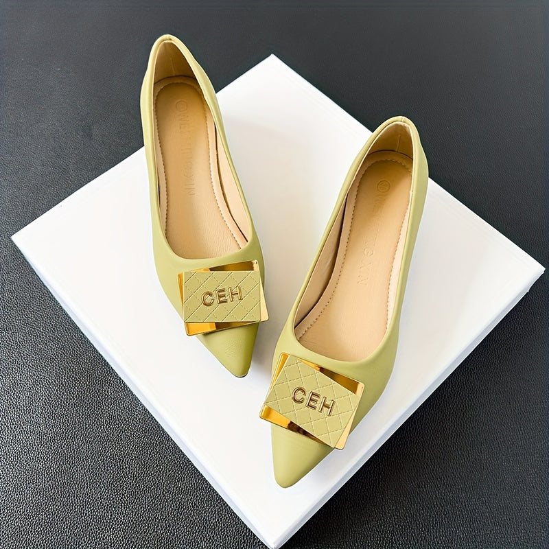 Metallic Decor Flat Shoes Slip On Point Toe Low Shallow Mouth Soft Shoes
