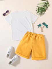 Boys 2pcs Beach Print T Shirt & Shorts Set for Summer Kids