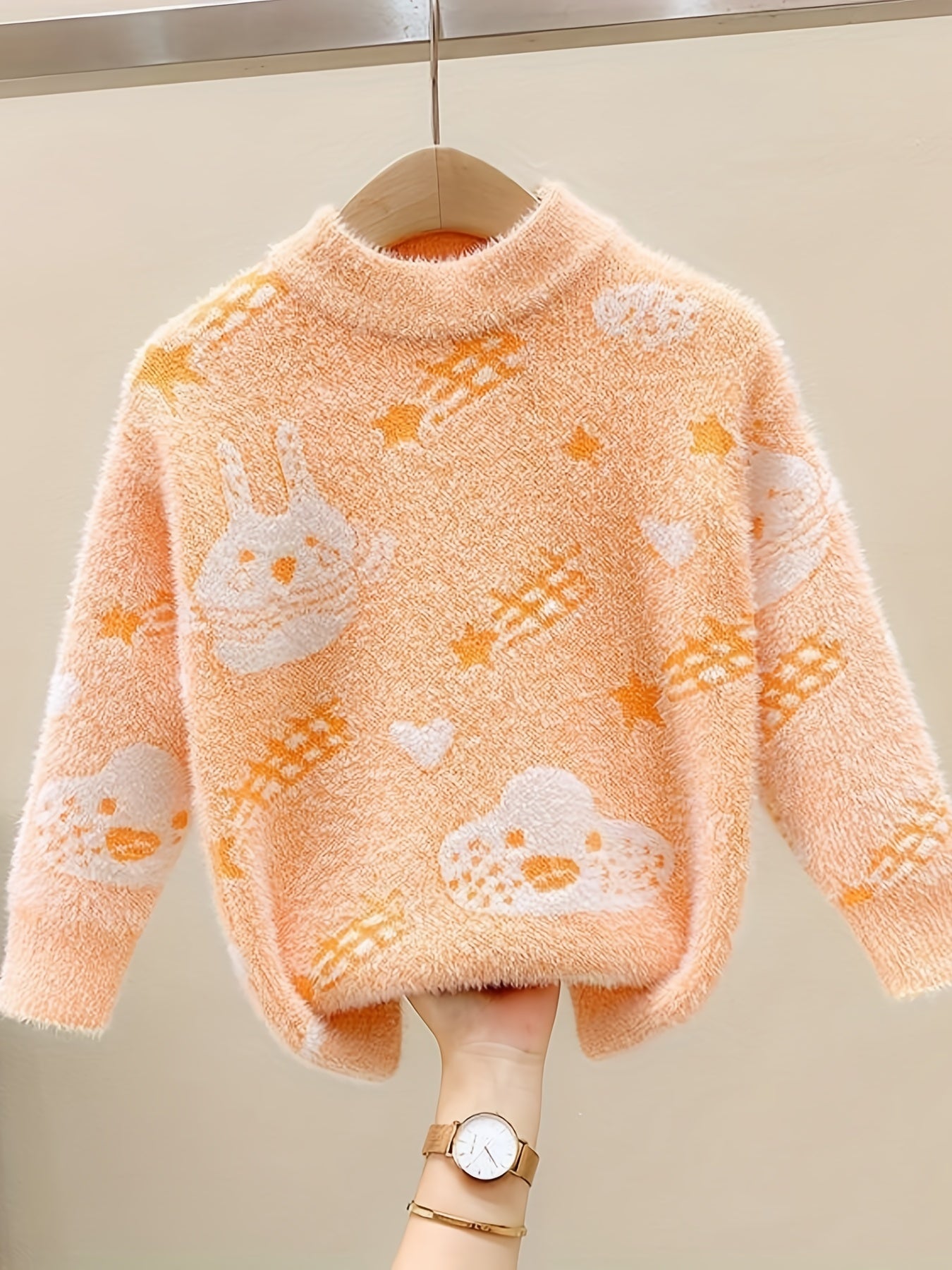 Kids Cartoon Jacquard Mink Cashmere Knit Sweater
