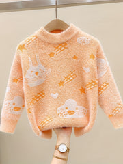 Kids Cartoon Jacquard Mink Cashmere Knit Sweater