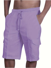 Men's Drawstring Cargo Short Pants Flap Pocket Loose Shorts