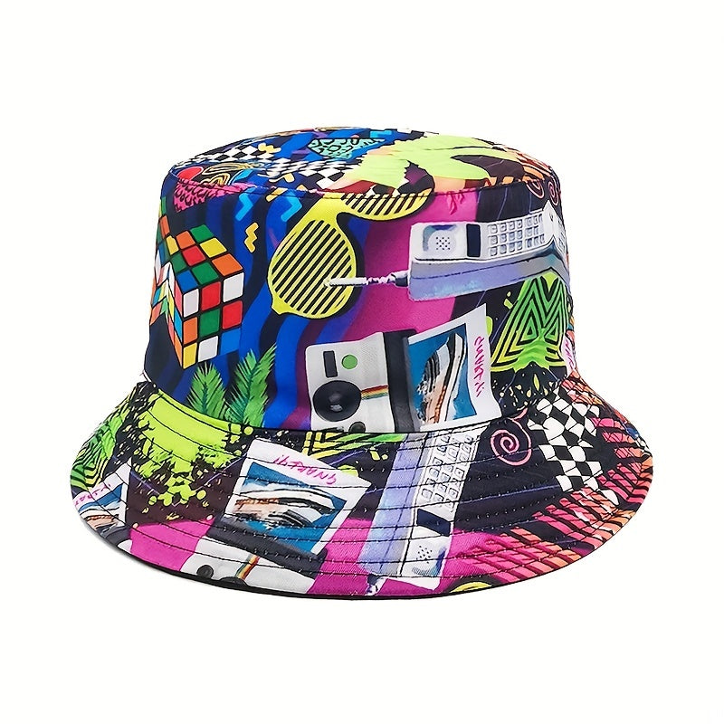 Nostalgic Tape Retro 80S Print Bucket Hat Spring Summer Outdoor Sun Hat