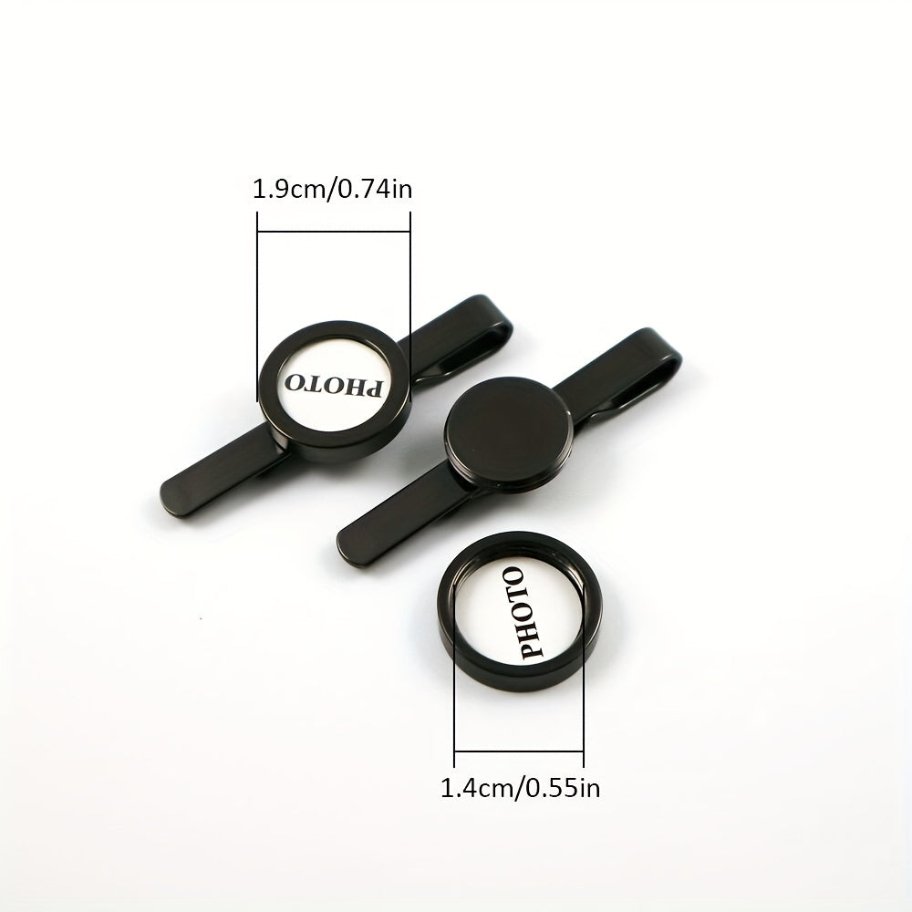 2pcs Copper Plated Gun Round Glass DIY Can Hold Photos Photo Tie Clip For Men