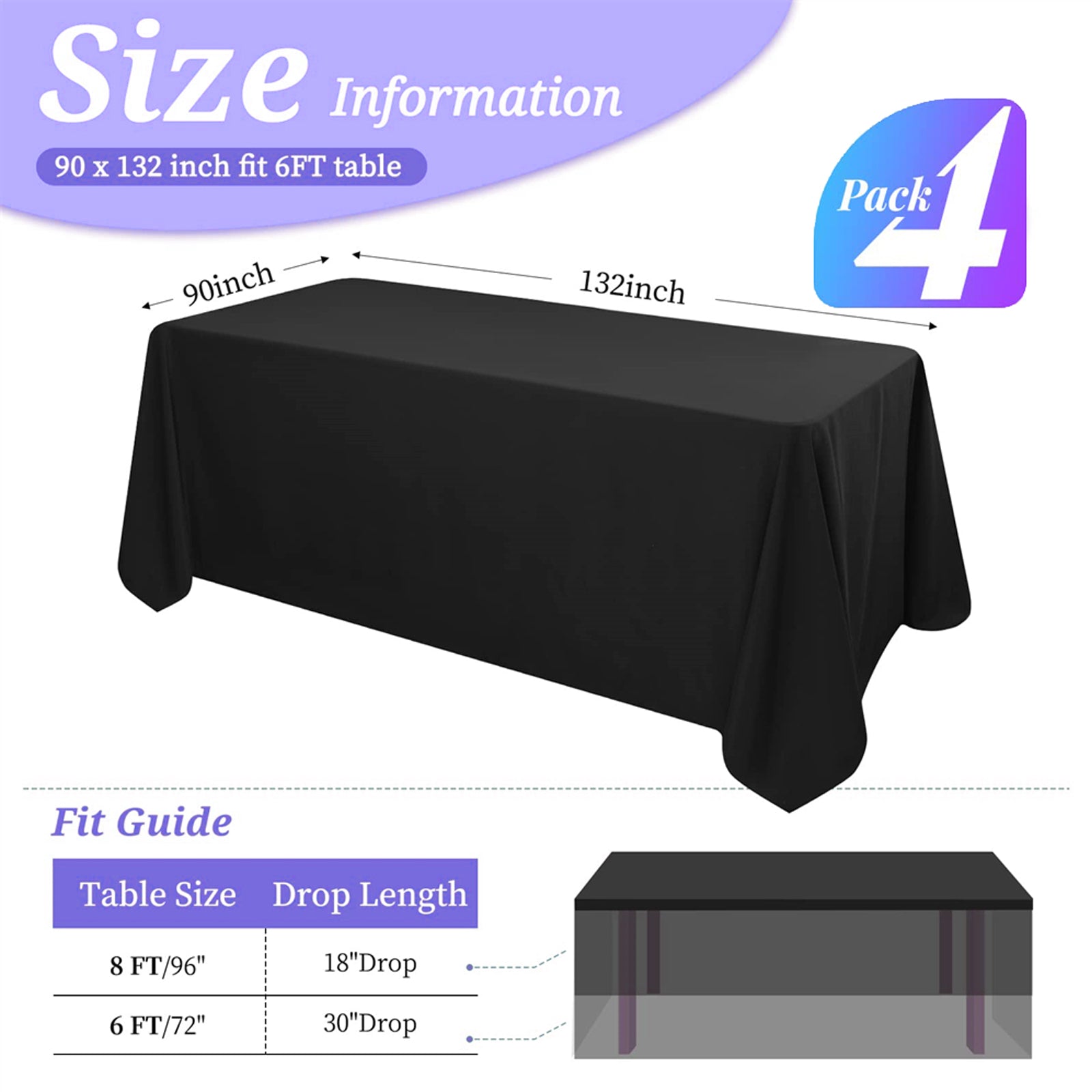4pcs Elastic Table Cover Round Stretch Tablecloth Cocktail Fitted Tablecloths