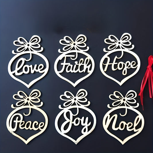 6pcs Christmas Wooden Ornaments Tree Hanging Tags Decor