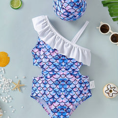 Girls Mermaid Ruffle One piece Swimsuit Summer Beachwear Swimwear