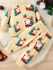 Boys Christmas Set Santa Claus Print Top & Casual Pants