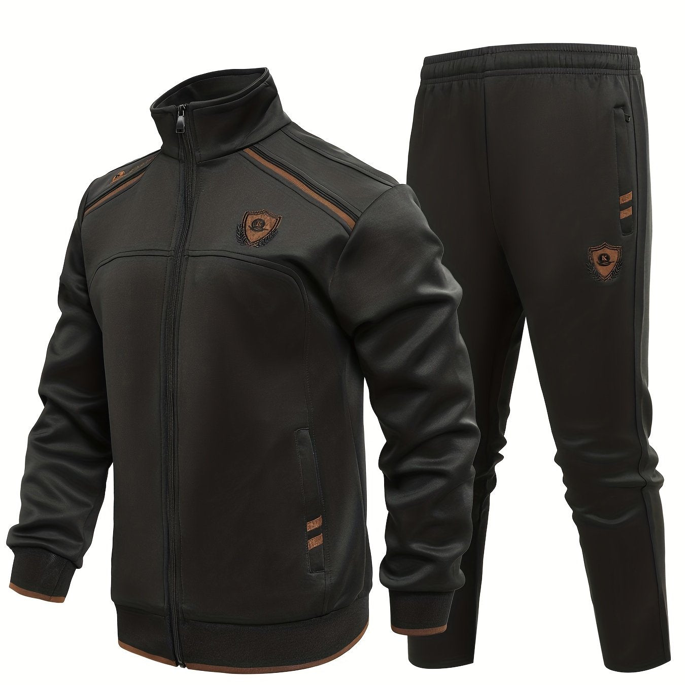 Men's Vintage Stand Collar Zip Up Sports Jacket & Comfy Pants