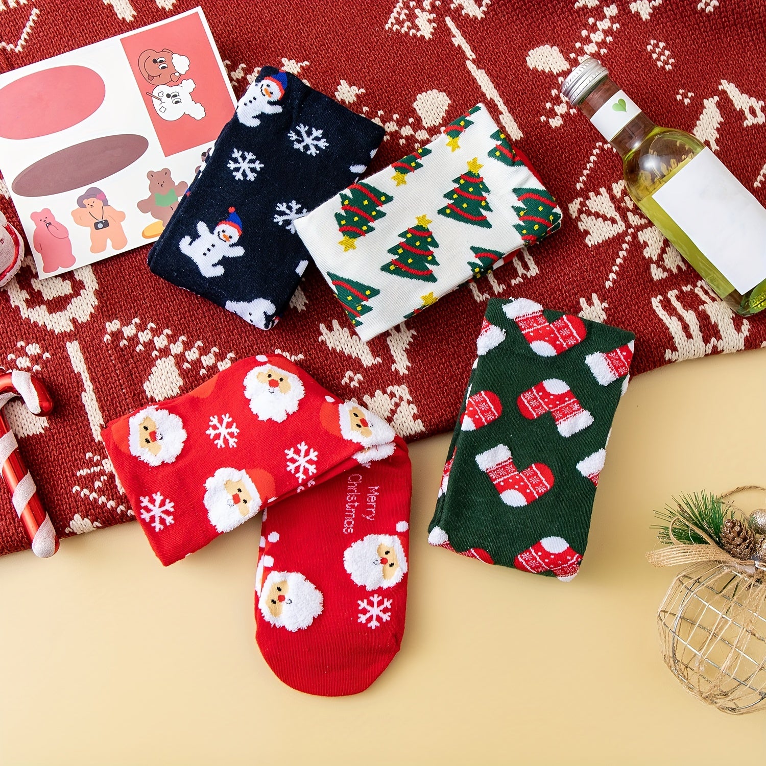 4 Pairs Christmas Print Socks Warm & Mid Tube Women's Stockings