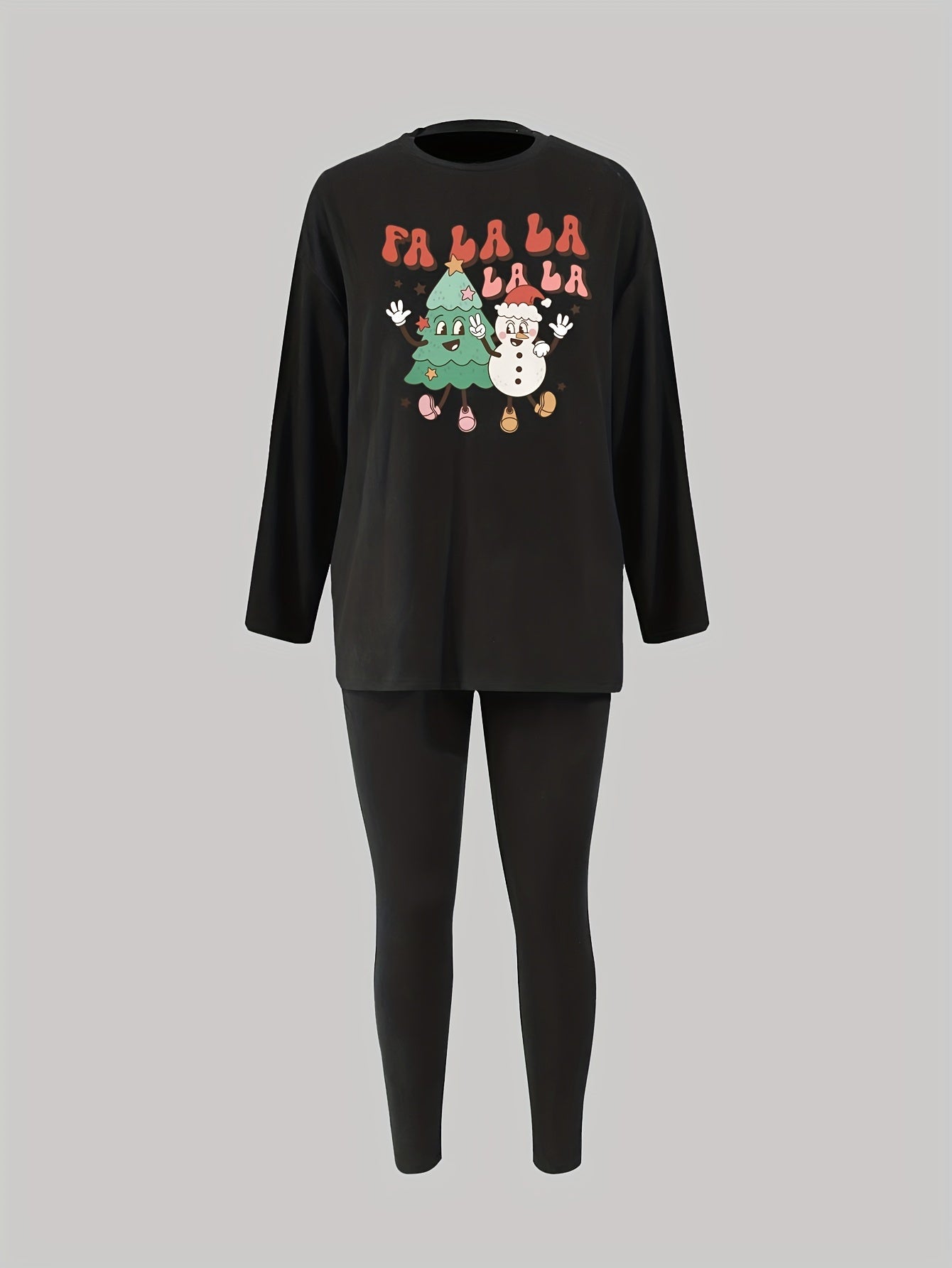 Christmas Pajama Set Snowman & Tree Print Tee & Leggin