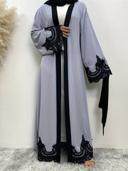 Women's Plus Floral Embroidered Abaya Dress With Belt