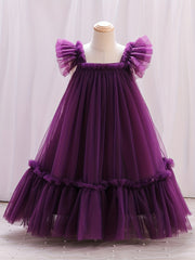 Girl's Princess Dress Ruffle With Tulle Skirt for Party Wedding Pageant Ceremony