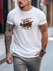 Men's Plane Print Graphic Crew Neck T-shirt for Summer