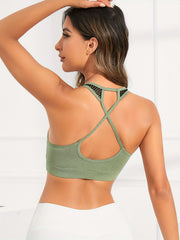Green Cross Strap Backless Sports Bra for Yoga