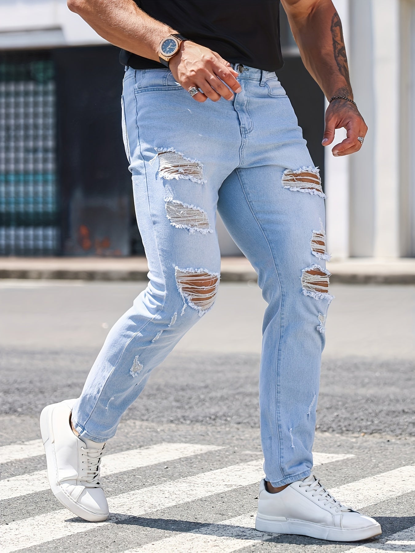 Men's Slim Fit Ripped Jeans Distressed Denim Pants
