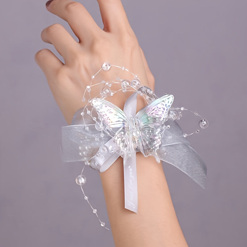 Pearl Flower Bridal Bracelet Bridesmaid Wedding Butterfly Crystal Bracelet
