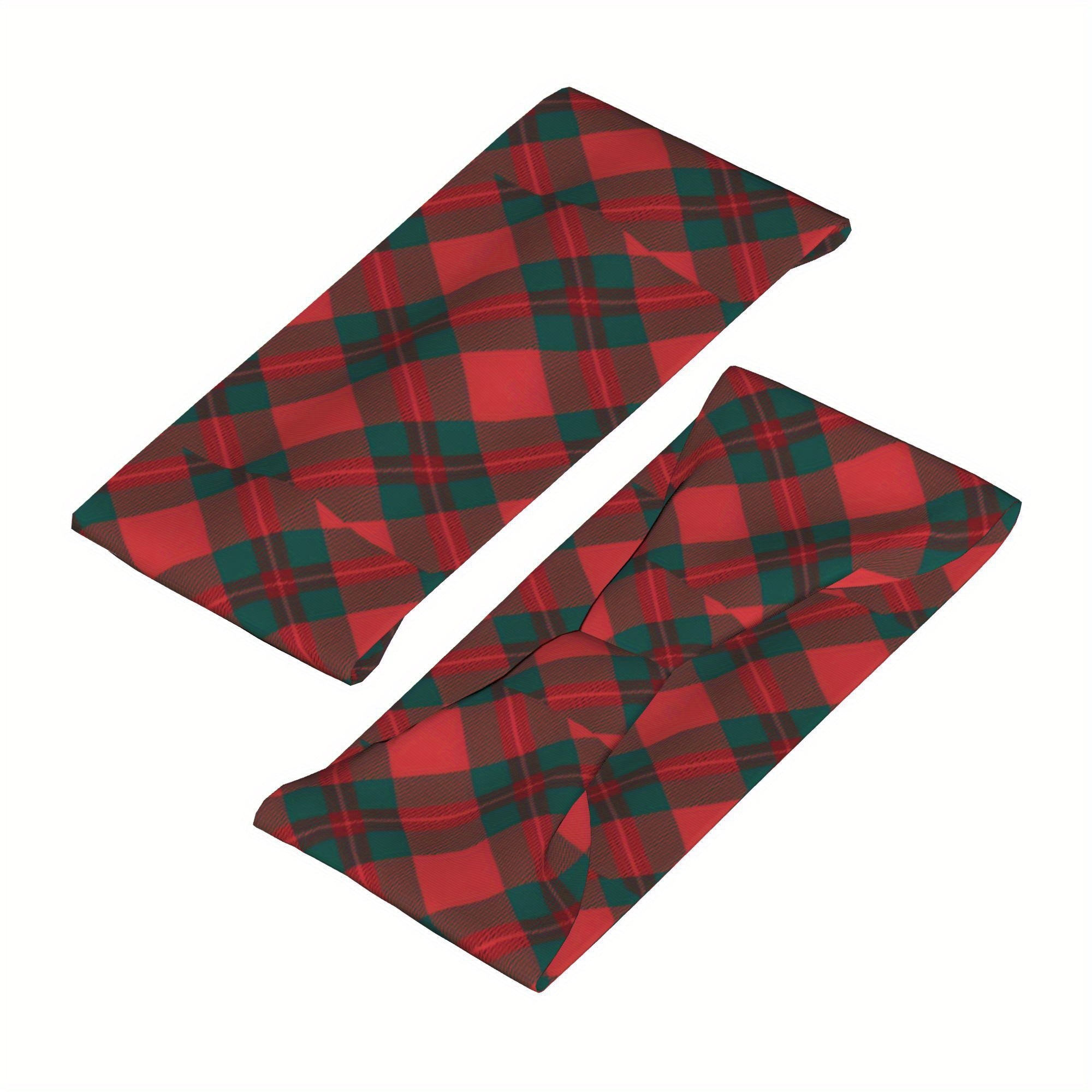 Vintage Plaid Headband Red Checkered Pattern Soft Fabric Adjustable Ear Loops