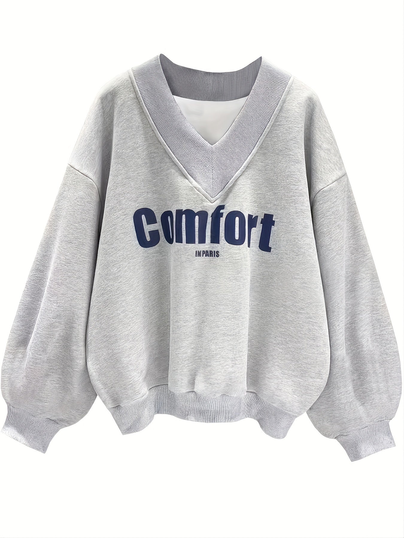 Letter Graphic Print V Neck Sweatshirt for Women