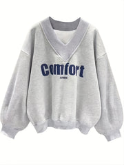 Letter Graphic Print V Neck Sweatshirt for Women