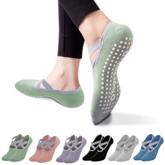 Women's Non Slip Yoga Socks with Cross Strap