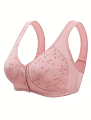 Floral Print Front Buckle Wireless Bra for Women