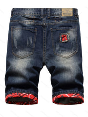 Distressed Knee Denim Shorts Men's Street Style