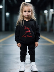 Girls Christmas Elk Hooded Sweatshirt & Sweatpants Set, Kids Clothes