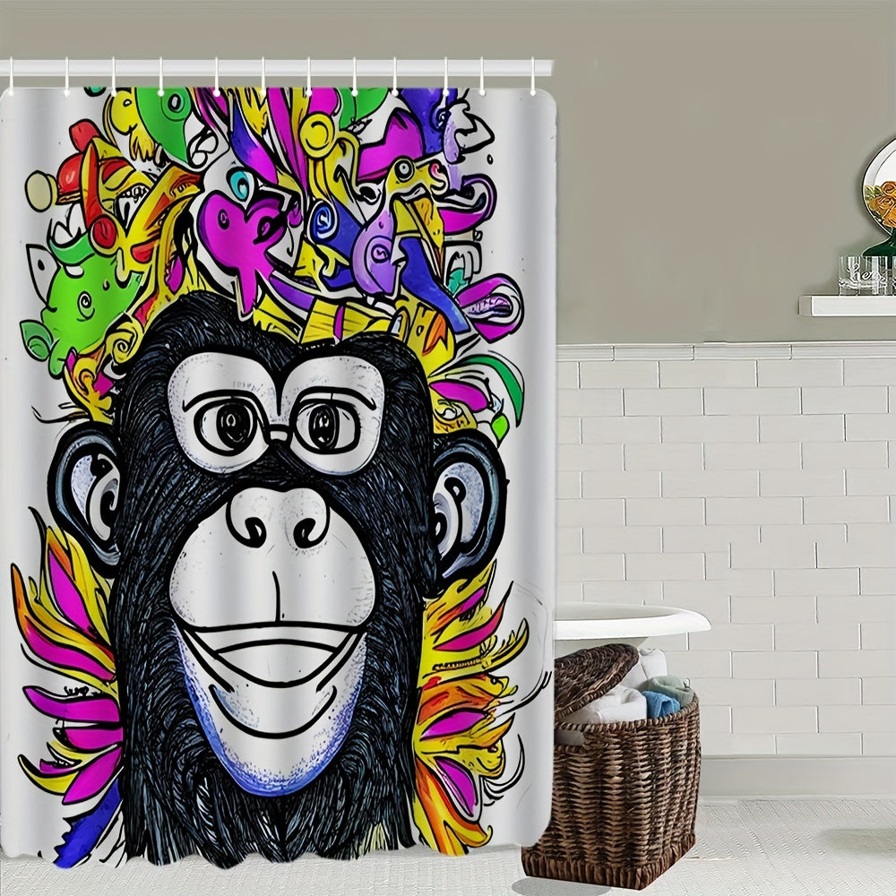 Cartoon Monkey Print Shower Curtain & Bathroom Rug Set