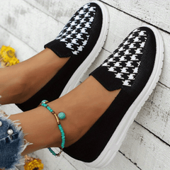 Women's Houndstooth Mesh Slip On Low Round Toe Non slip Soft Shoes