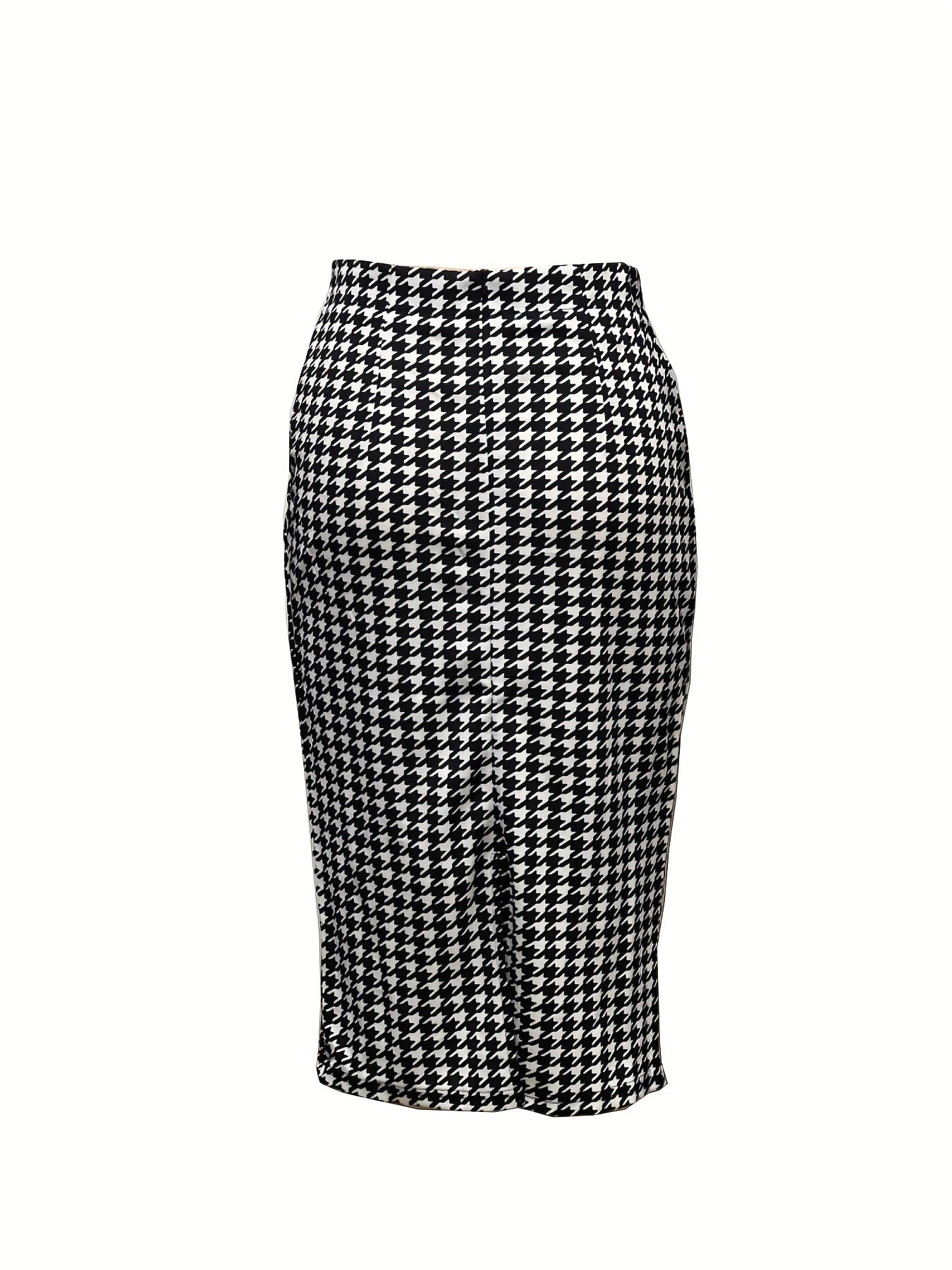 Houndstooth Print Split Skirt High Waist Bag Hip Women's Clothing