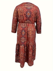 Boho Dress Paisley Print Long Sleeve Maxi Dress