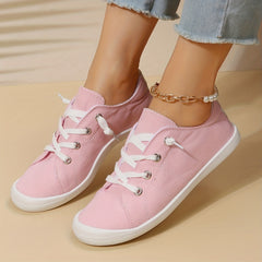 Women's Pink Canvas Low Top Lace Up Sneakers