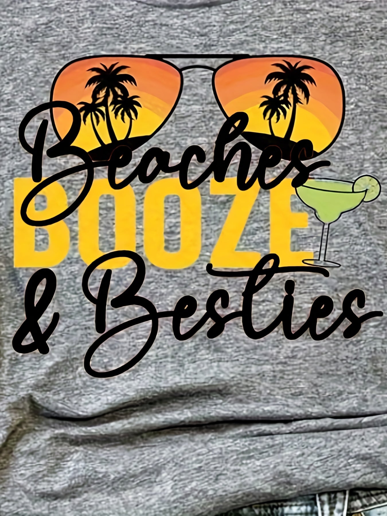 Sunglasses & Letter Print Tank Top Casual Sleeveless Summer Beach Tank Top