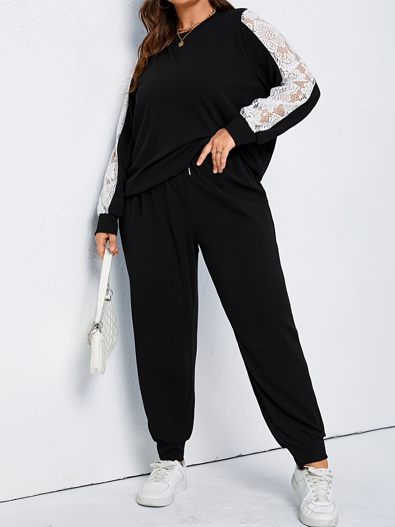 Contrast Lace Top & Joggers Set