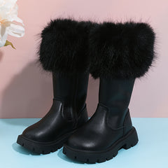 Girls High Top Furry Boots Non Slip Warm Zip Up - Parties Street Style