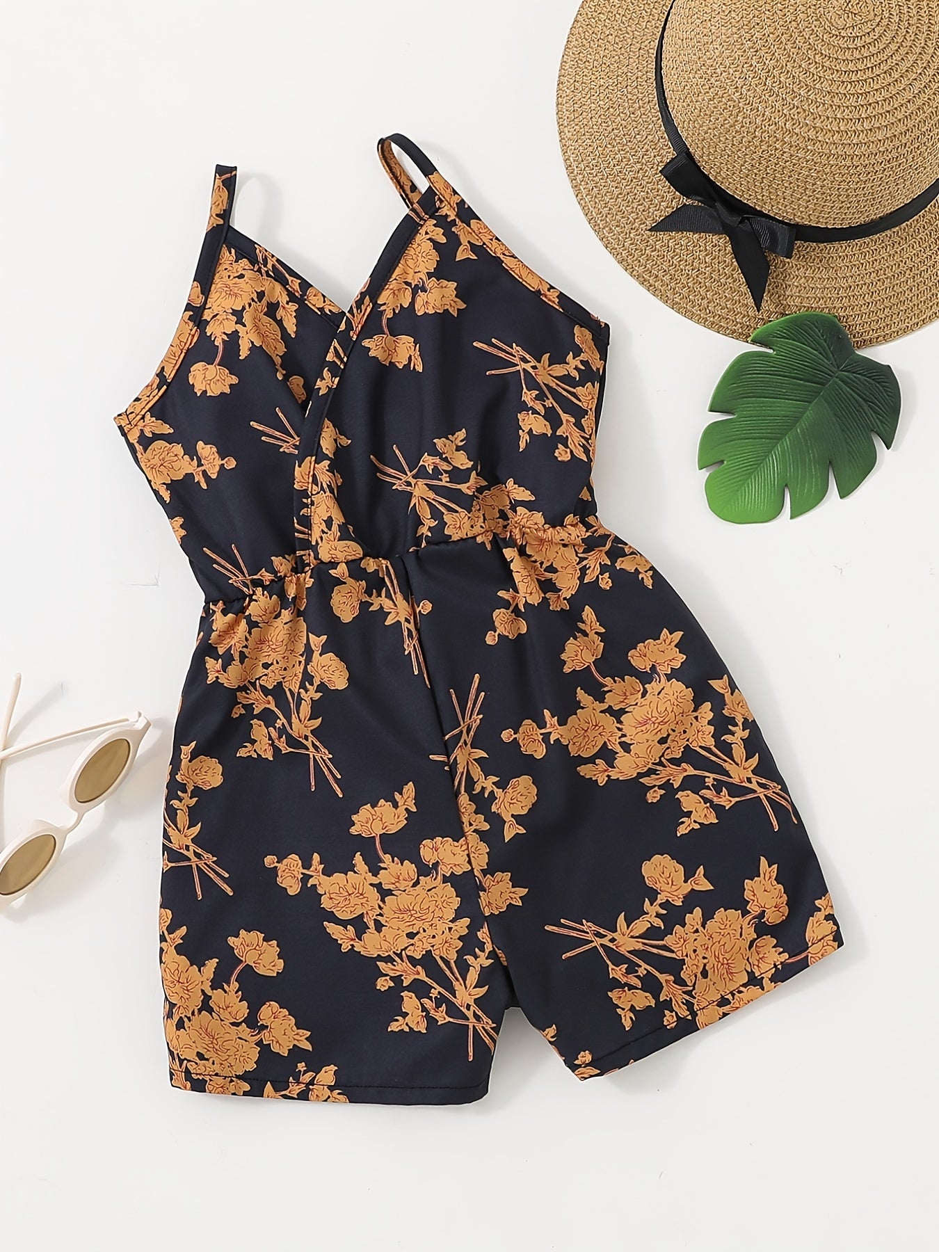 Girls Floral Print Jumpsuit High Waist Wide Leg Cami Romper Kids Summer Clothes
